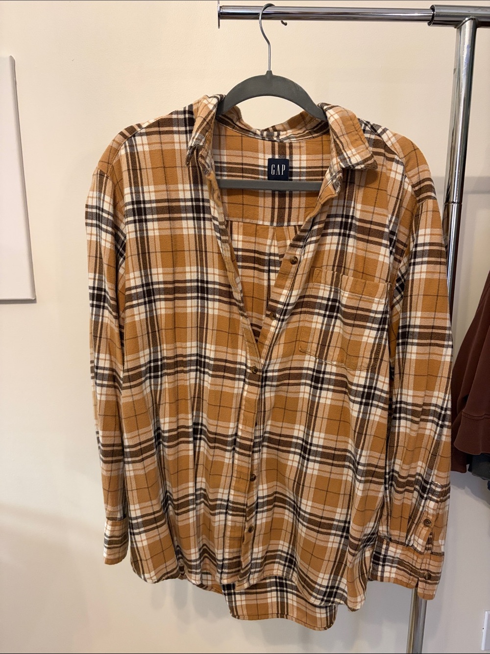 GAP Women’s Mustard Plaid Button-Up Shirt